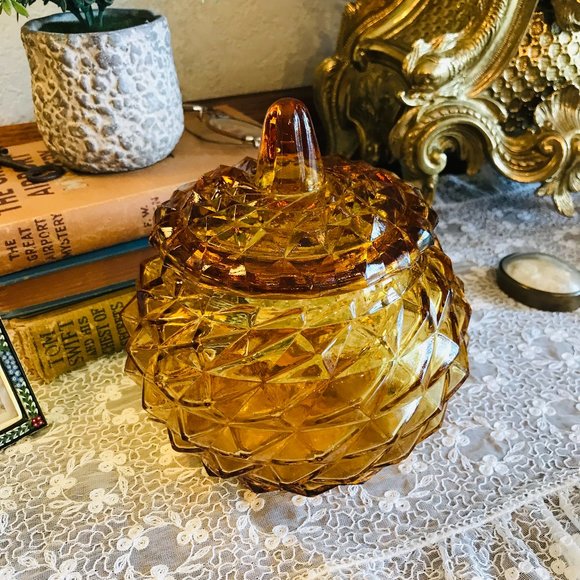 Vintage Italian Amber Rossini Candy dish with lid